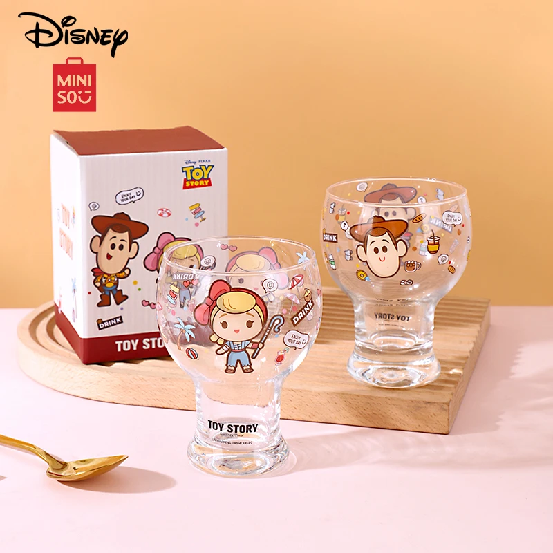 Miniso Disney Woody 450ML vasos de cristal lindo Kawaii Bo Peep taza de jugo para niños para impresión de dibujos animados Buzz Lightyear vaso de cerveza