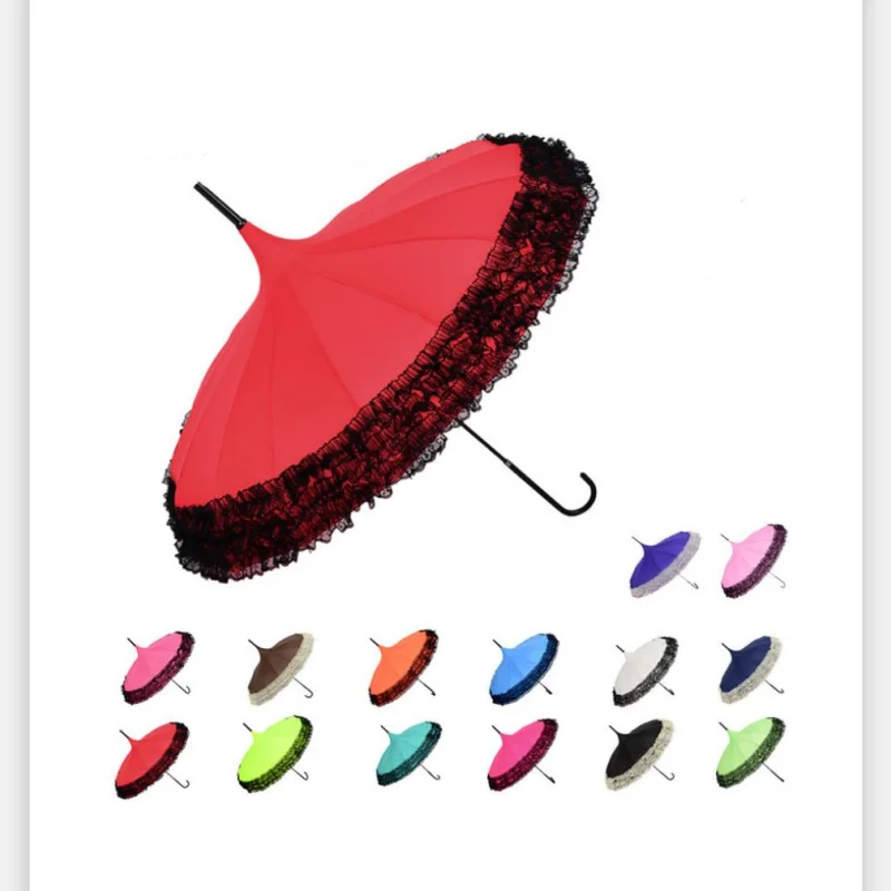 

New Fashion Elegant Semi-automatic Lace Umbrella Fancy Pagoda Umbrellas 11 Colors Optional lin5060