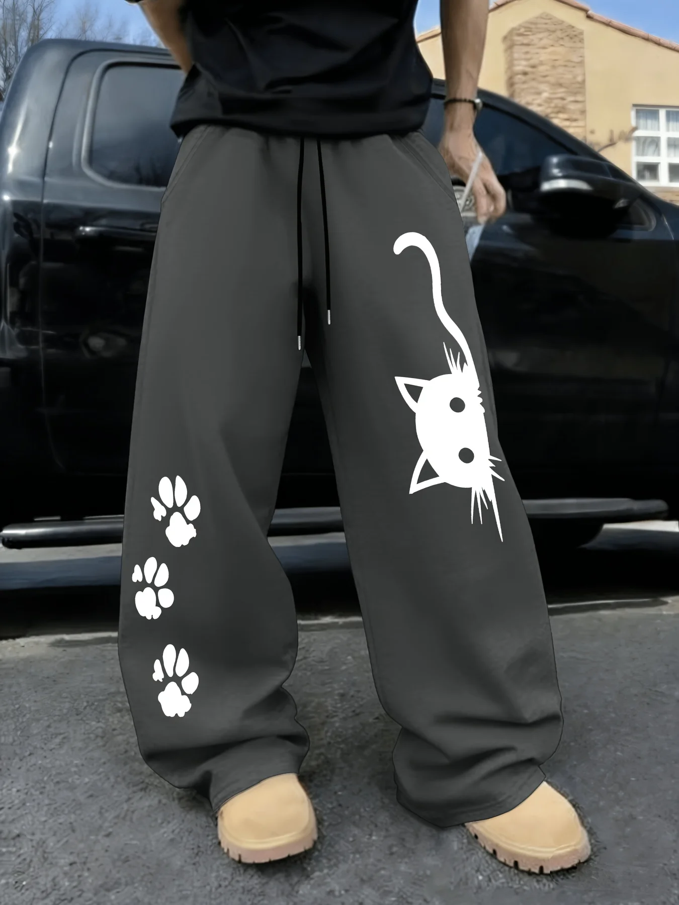 Japanese Cute Cat Paw Print Straight Sweatpants Unisex Soft Casual Trousers S-3XL