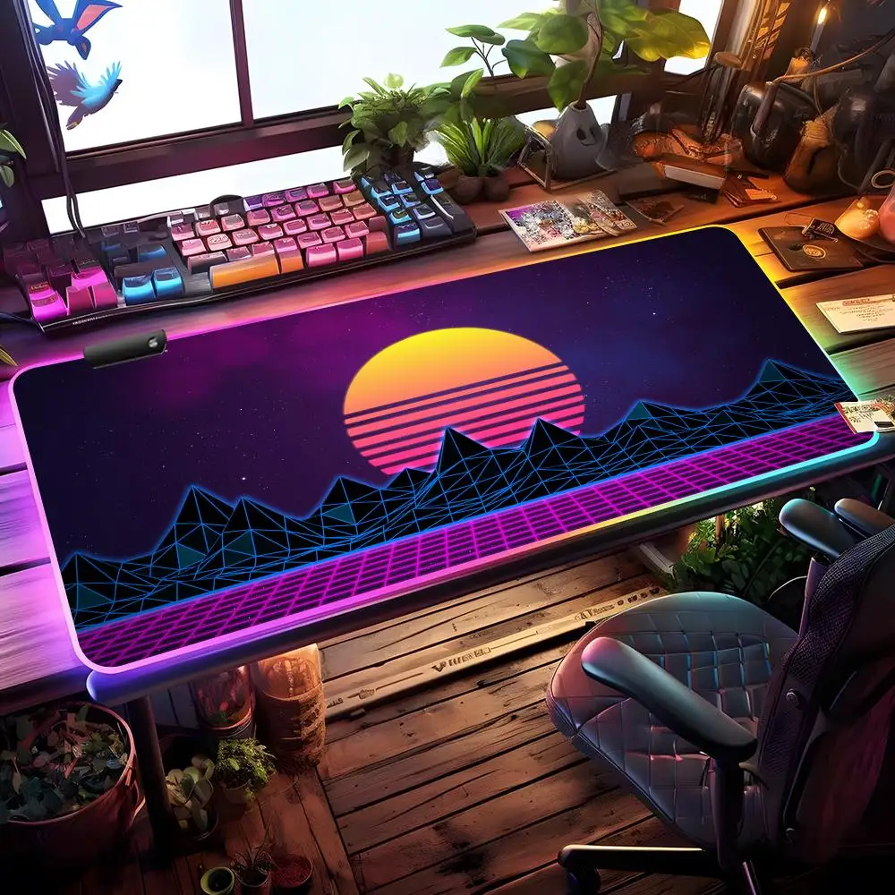 

Synthwave Gradient Mouse Pad RGB Gaming Mouse Pad Desk Mat HD Gamer Large LED Light XXL MousePads
