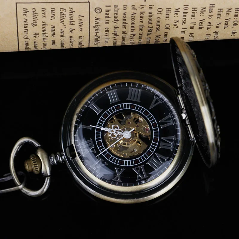 Bronze Engraved Exquisite Switzerland Red cross Hollow Hand Wind Mechanical Steampunk Pocket Watch Men's and Women Birthday Gift