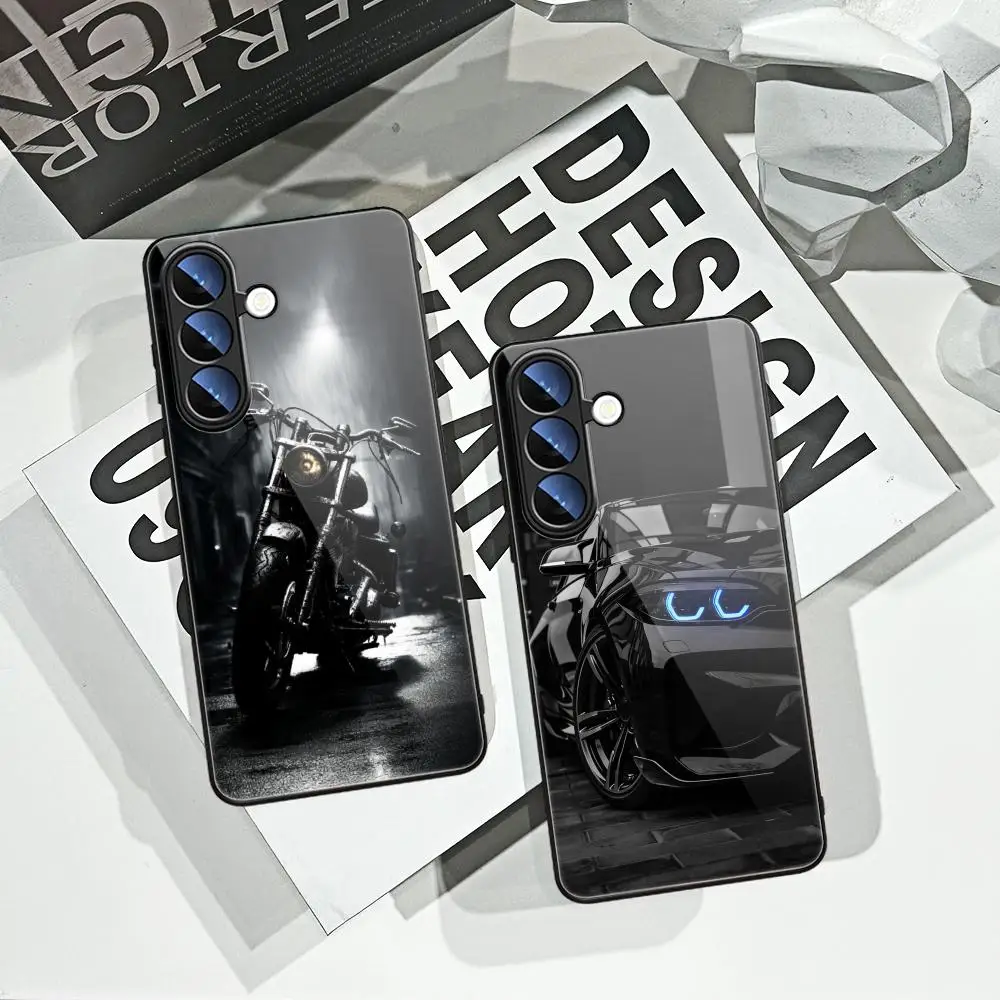 Black Sports Car Print Phone Case For Samsung Galaxy S26 Ultra S25 FE S24 S23 S22 Plus S25 Edge S21 Note20 Tempered Glass Covers