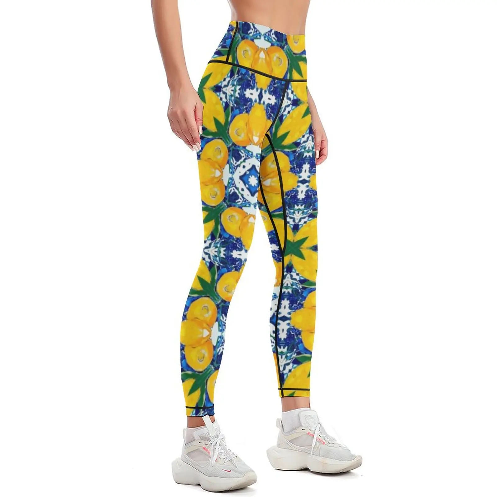 Summer,citrus,mosaic,Sicilian style,lemon fruit pattern Leggings gym's sportswear for girls Womens Leggings