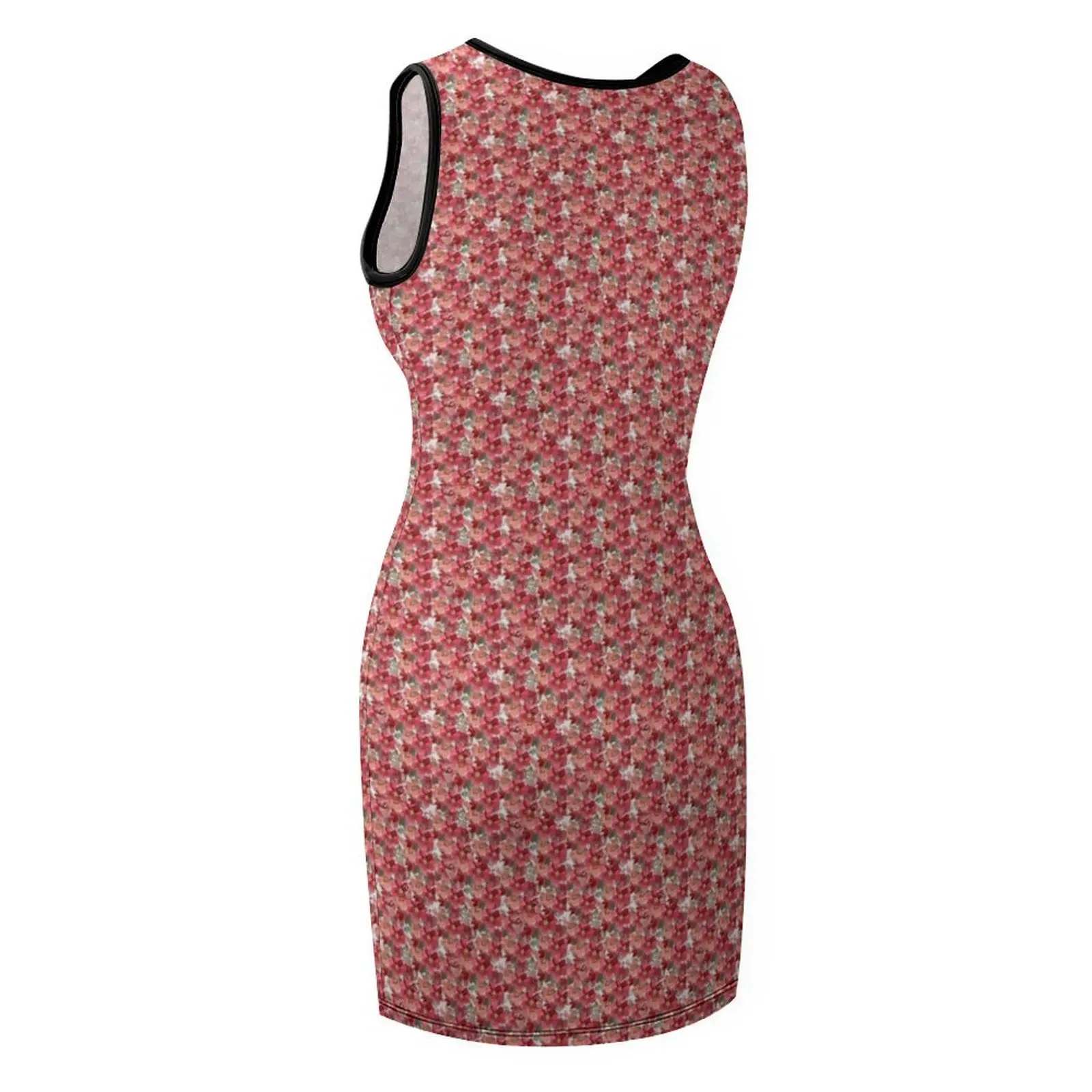 พื้นหลังลายดอกไม้ในโทนสีแดงและชมพูพร้อมใบไม้ ชุดเดรสแขนกุด ชุดเดรสฤดูร้อนสำหรับผู้หญิง 2025 ชุดเดรสฤดูร้อนอินเทรนด์สำหรับผู้หญิง 2025