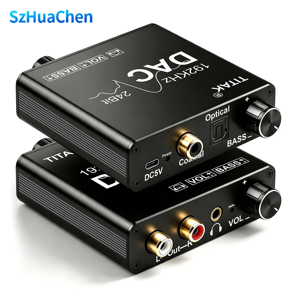 192KHz/24Bit DAC Digital to Analog Audio Converter Digital SPDIF Optical Toslink Coaxial to Analog Stereo L/R RCA and 3.5mm Jack