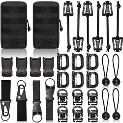 Molle Accessories Kit of 32 Attachments D-Ring Grimloc Gear Clip Tactical Backpack Web Dominator Elastic Strap for 1“ Webbing