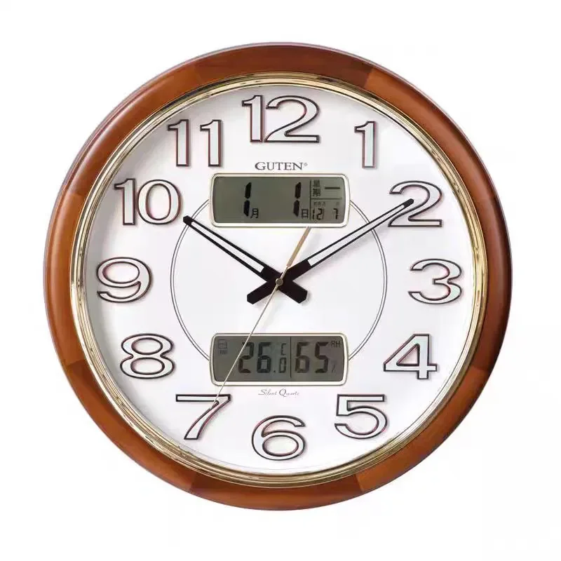 Solid Wood Wall Clock with Perpetual Calendar Silent Quartz Movement Simple Modern Design for Living Room Office Restaurant
