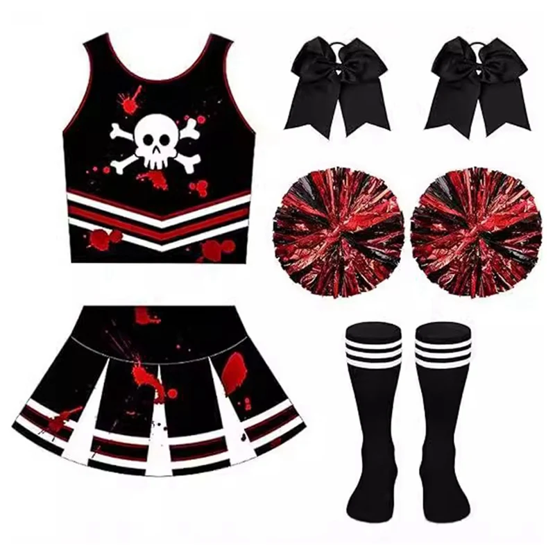 Cheerleader Childs Skirt Set Halloween Party Costumes Pirate Outfit Kids Girls Digital Printing Suit Dancewear