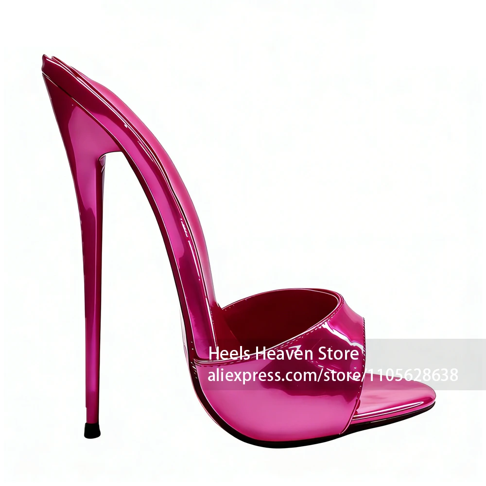 Cutout Strappy Backless Mule Sandals Open Toe Royal Blue Lacquered Heels 16cm Ultra High Stiletto Sexy Party Night Dress Shoes view 5