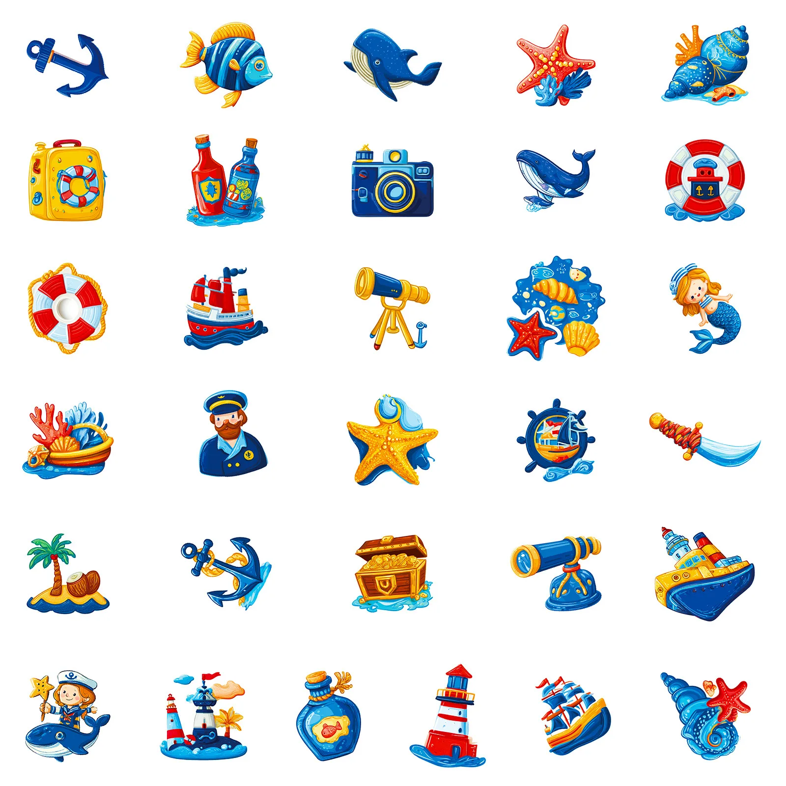 56 Uds. Pegatinas divertidas de dibujos animados de navegación, Graffiti de vida marina, decoración de capitán marinero, juguetes DIY para niños, calcomanías para ordenador portátil, guitarra y bicicleta