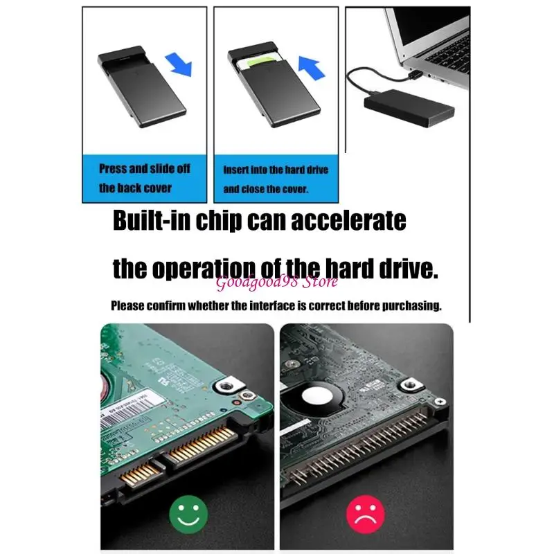 2.5Inch Storage Enclosure with Toolless Slide Cover, Hard Drive Case for Daily Backups Access and File Organization 