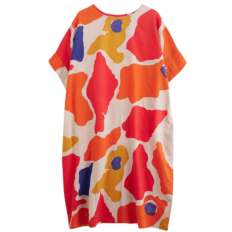 Grande taille femmes coton lin Midi Dr été nouveau Sle genou longueur artistique Vintage imprimé fleuri décontracté confortable Dr
