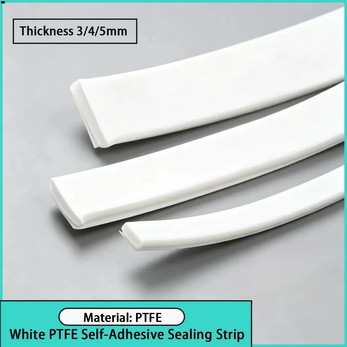 Thick 3/4/5mm White PTFE Self-Adhesive Sealing Strip Suitable for Doors, Windows, Machinery, Wear-Resistant Insulation, Etc