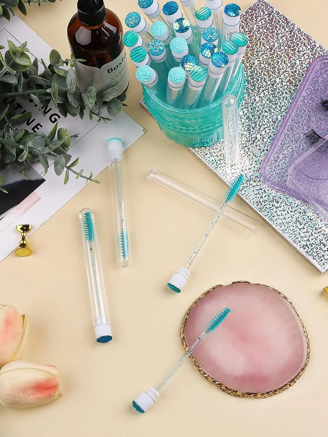 Brosse à cils jetable bleue, 40 pièces, brosse à cils en diamant, bâton de cils, Tube d'hygiène, outils de maquillage, fournitures d'extension de cils