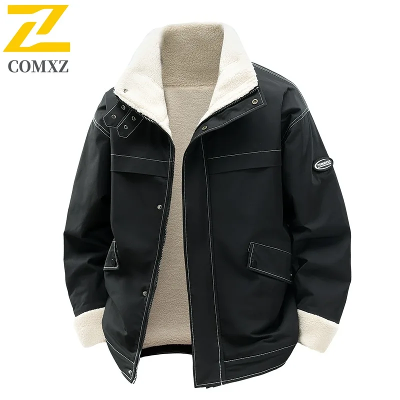 

COMXZ Мужская стеганая куртка 2025 с воротником-стойкой, корейская модная удобная теплая парка, уличная стильная легкая зимняя хлопковая куртка