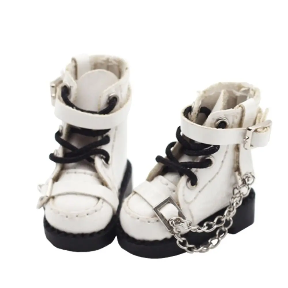 

1 Pair Lovely High-top Obitsu 11 Boots Metal Chain High-heeled 1/12 Bjd Leather Shoes GSC Mini 1/12 Bjd Boots Middle Blyth