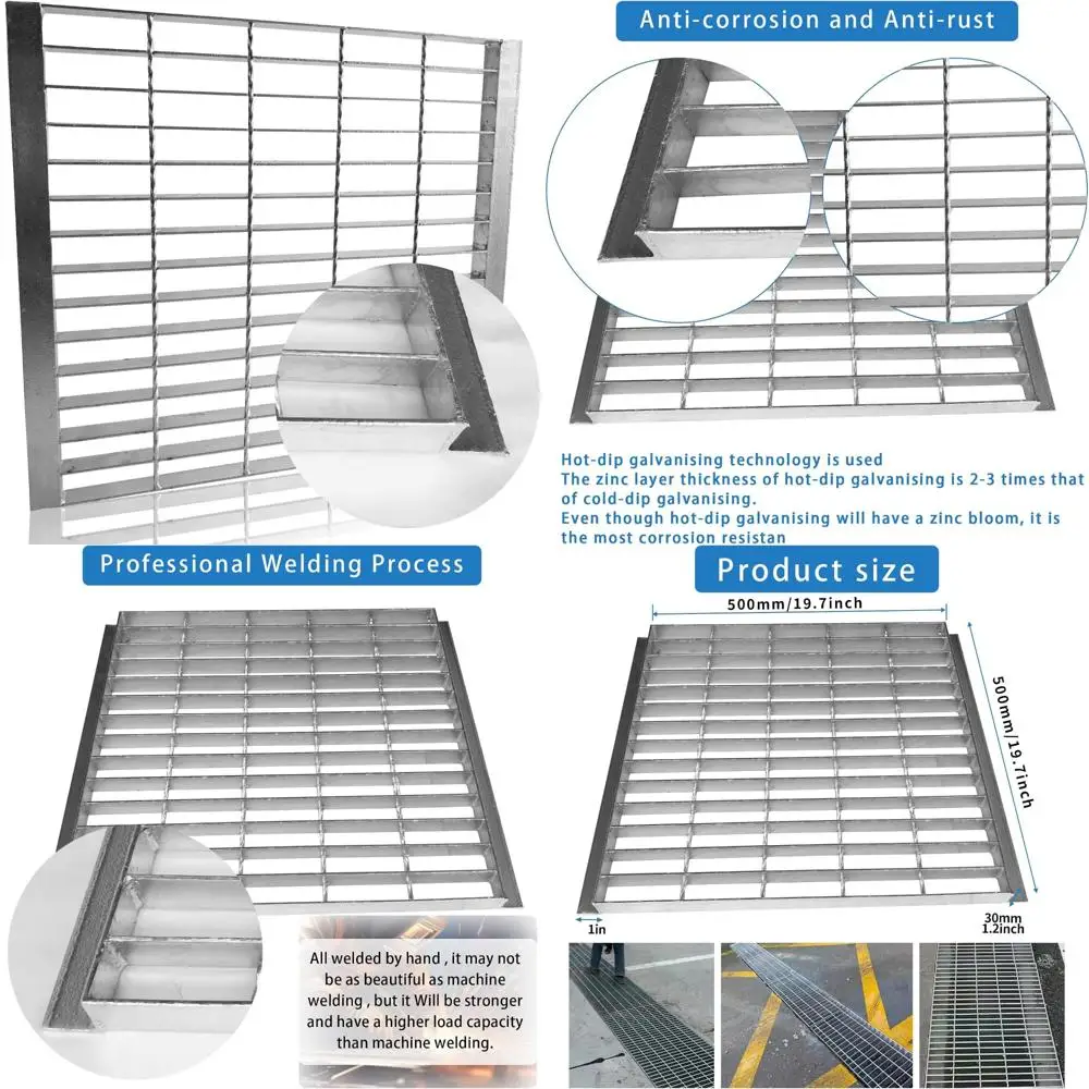 

Heavy Duty 20x20 Galvanized Steel Outdoor Drain Cover with Base, Silver Square Sewer Grate for Heavy-Duty Applications