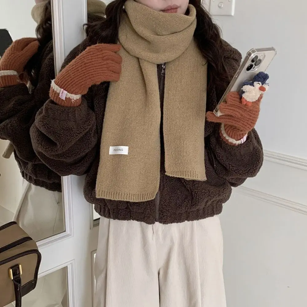 

Neckerchief Wrap Solid Color Cross Scarf Woolen Thicken Knit Scarf Neck Scarf Girls