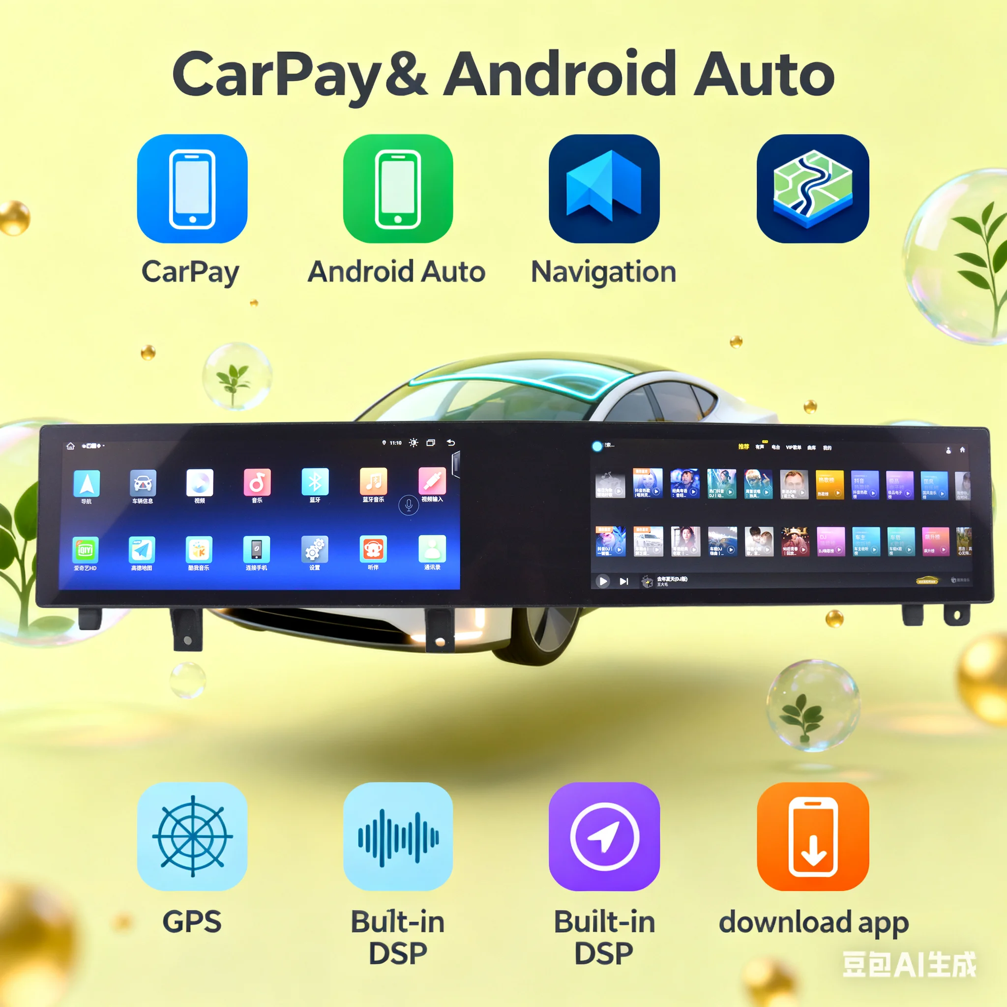 

lsh Car Radio Interactive Dual Screen For BWM X5x6 2014-2018 Wireless CarPlay Auto Multimedia Player Screen Navigation GPS