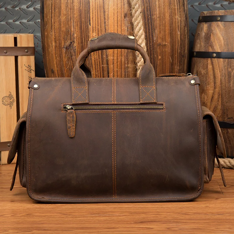 Men Bag top grade Men's Genuine Leather Briefcase Handbags Crazy Horse Leather Hand bag Thick Real Leather Shoulder Bag