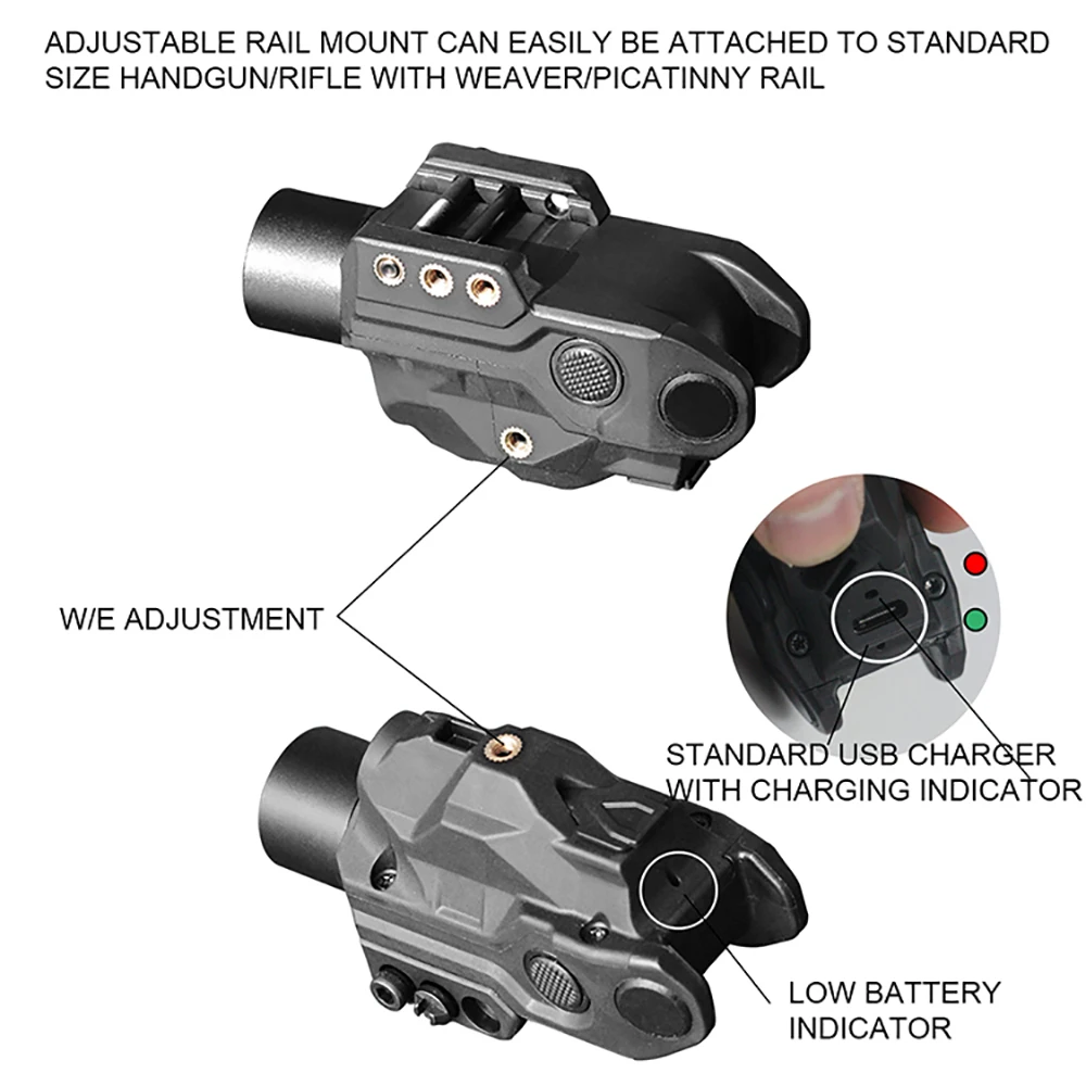 Tactical Laser Sight for Pistol Handgun, Glock 17 19, Green and Blue Flashlight, 500 Lumen