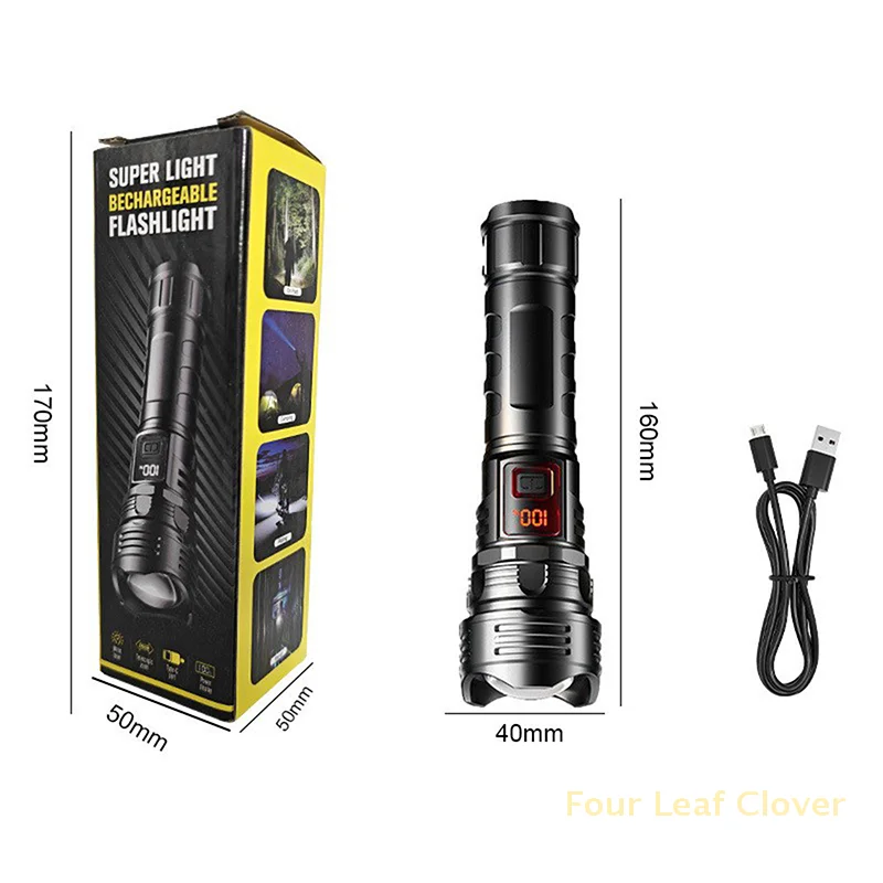 1 Set Retractable Digital Zoom Hand Light LED Flashlight Super Bright USB Rechargeable Ultra Power Torch Lamp For Camping