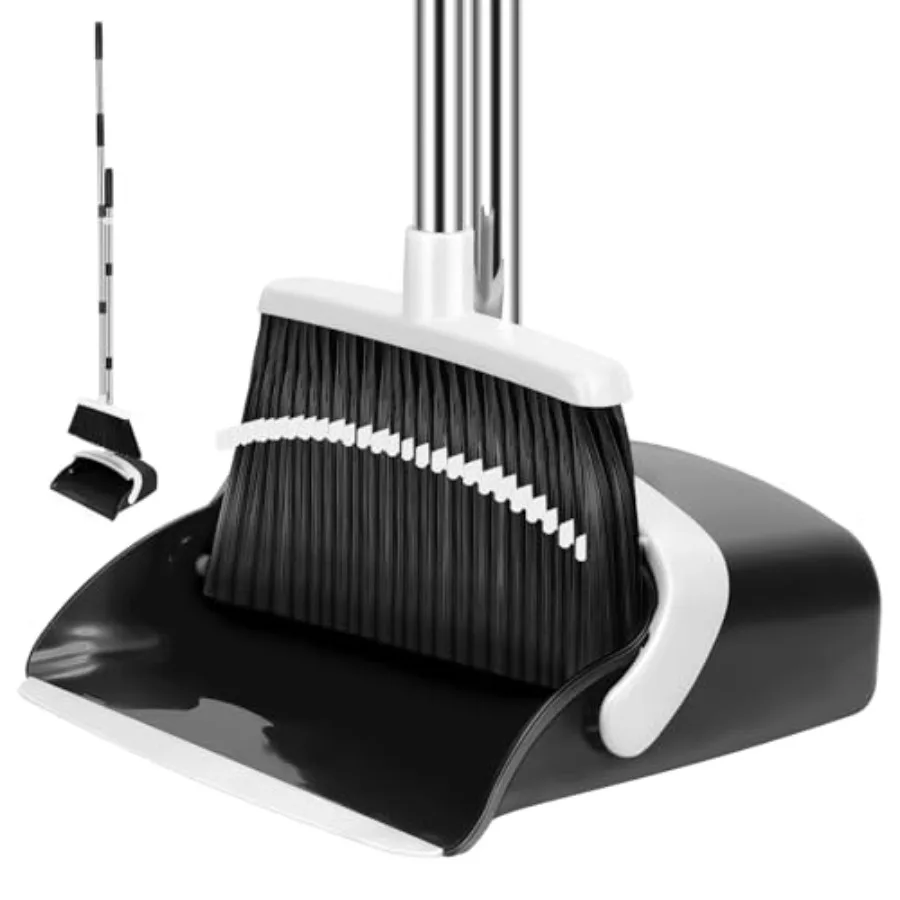 

Broom and Dustpan Set 55-in Long Adjustable Handle Broom with Dustpan Combo Set with Dustpans Teeth to Automatically Clean Hair