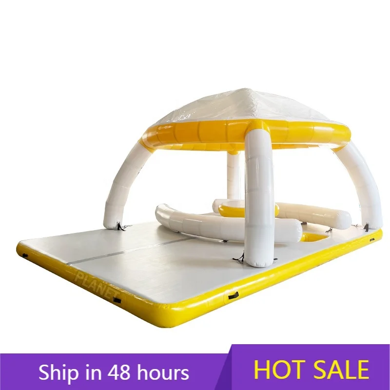 

YTYIN Hot Summer Water Play Equipment Large Floating Water Platform Island Inflatable Party Boat for Leisure
