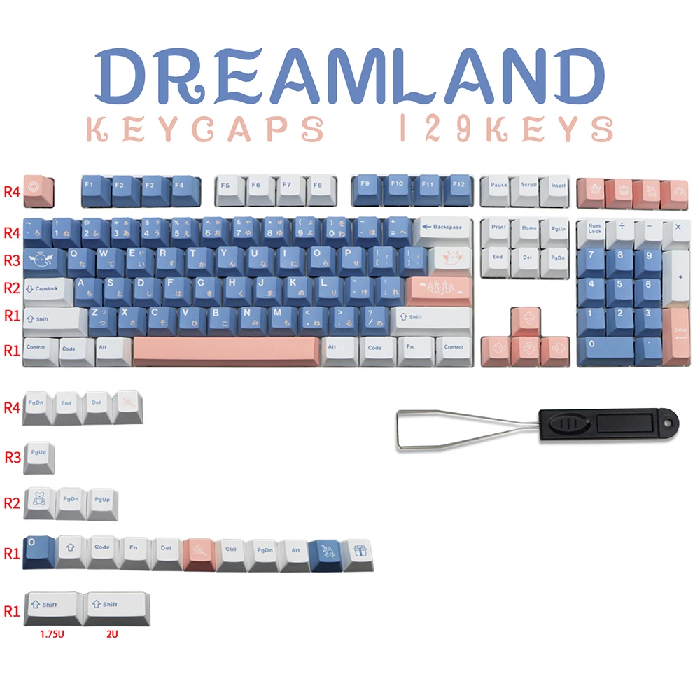 Azul rosa keycaps 129 chaves dreamland keycaps tintura sub personalizado japonês keycaps para cherry mx switch teclados mecânicos