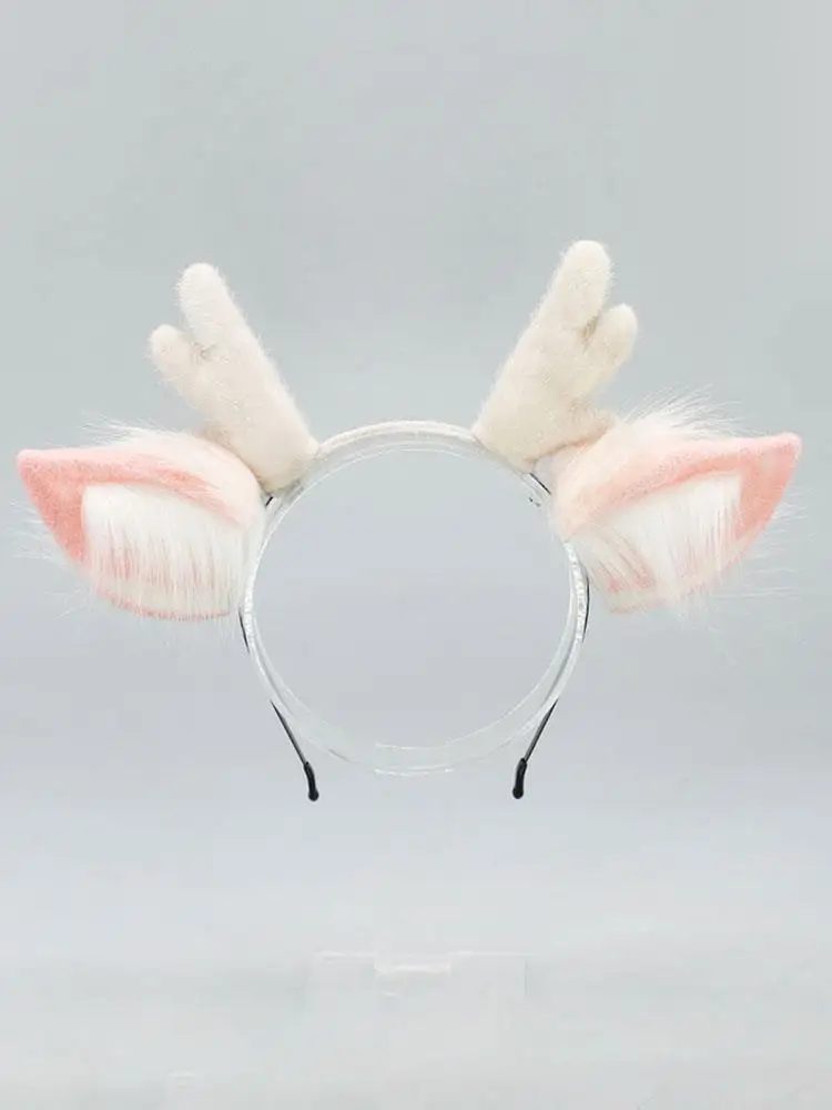 

Черно-белый обруч для волос с собачьими ушками, аксессуары для волос с мультяшными животными, повязка на голову с рогами оленя, плюшевые оленьи уши, милый обруч на голову в стиле Лолиты