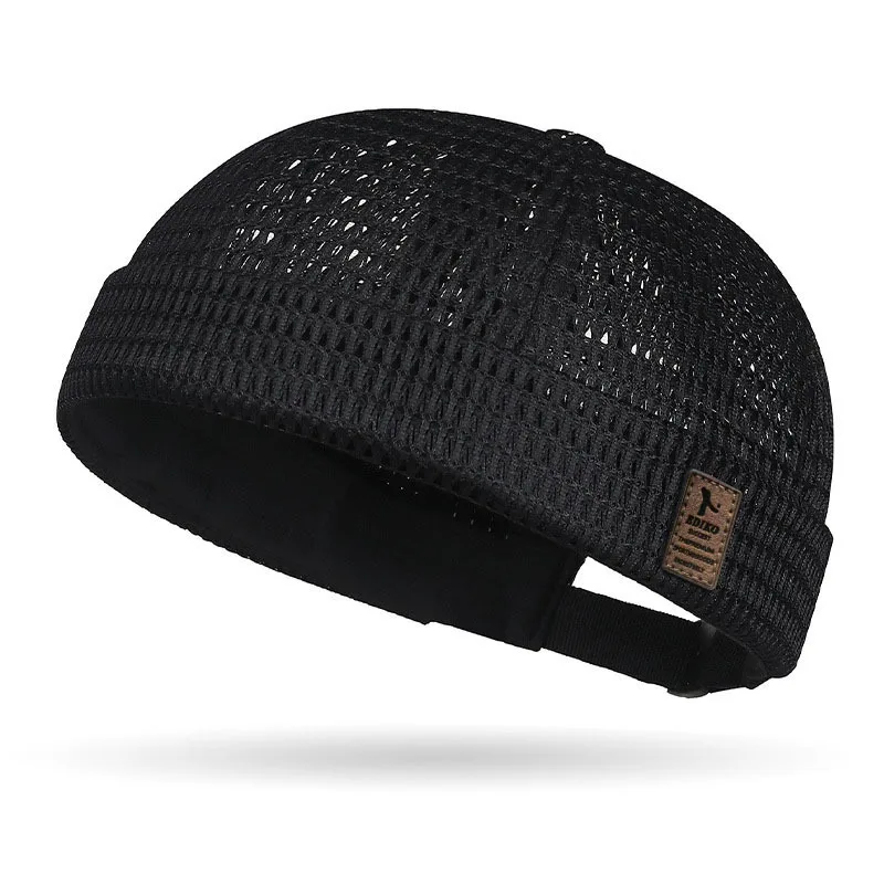Summer Mesh Breathable Landlord Cap Men's Retro Brimless Bowler Hat Thin Quick-Dry UV Protection Trendy Hipster Hat