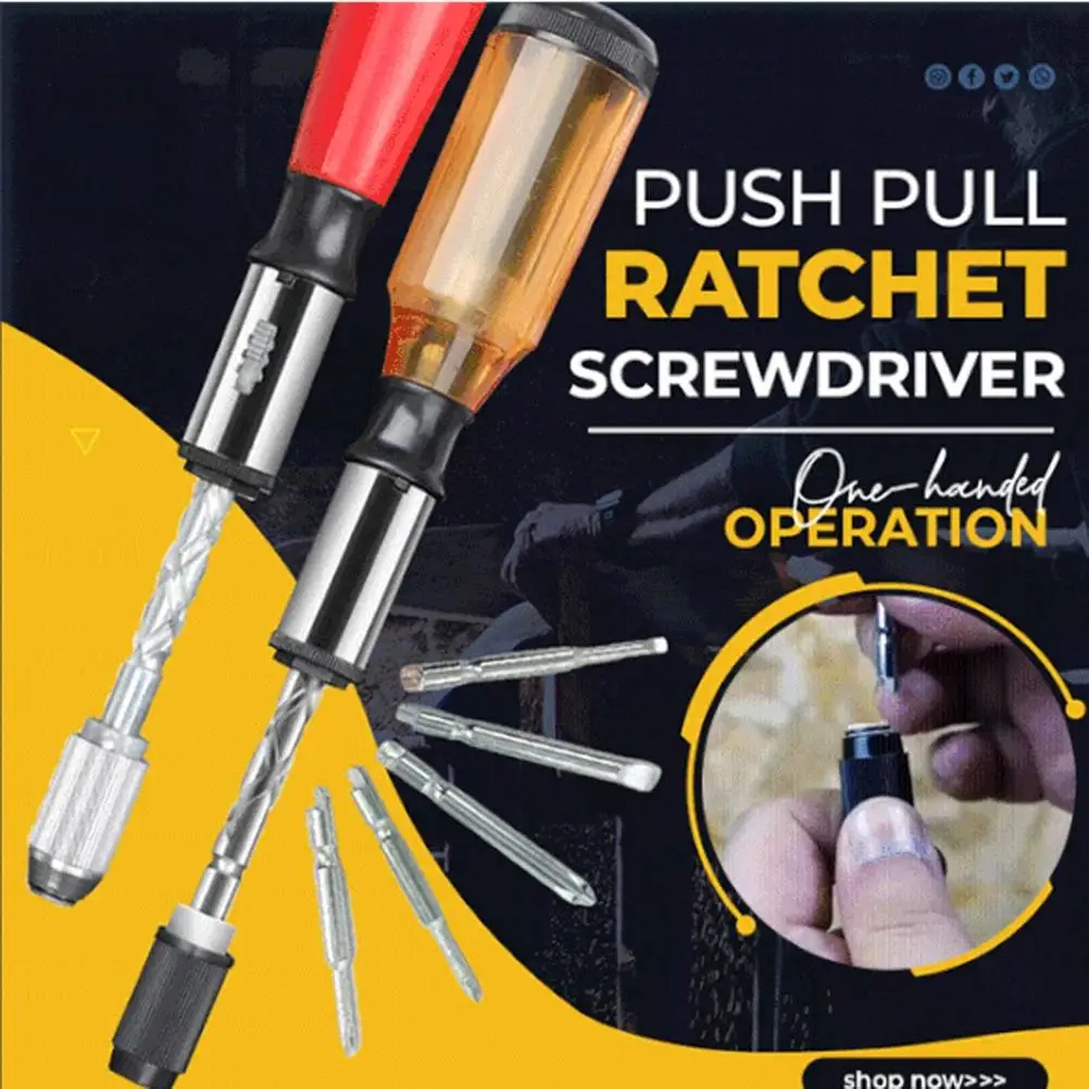 Push Pull Ratchet Screwdriver Adjustment Spiral Ratchet Screwdriver Alloy Steel Ratchet Screwdriver 5 Replaceable Heads