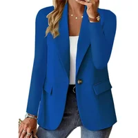 New Women Fashion Solid Button Suit Coat Lapel Long Sleeve Hatless Casual Coat Jacket Oversized Work Office Lady Business Autumn 5