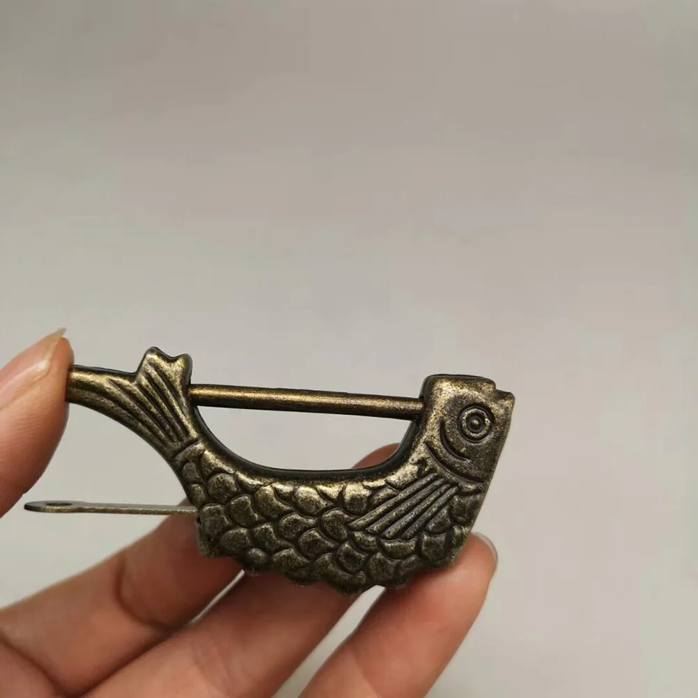 

1 Set Vintage Fish Shaped Chinese Padlock Brass Lock For Jewelry Box Latch Hook Locks Small Boxes Dressing Cases Gift