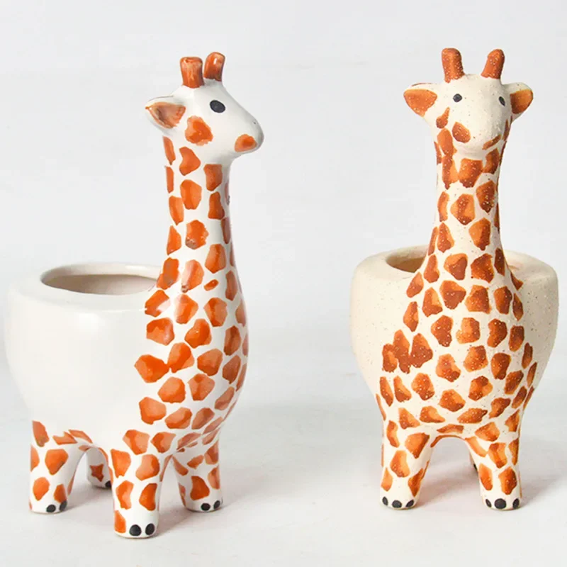 Ceramics Cartoon Animal Flower Pot Vase Plant Succulents Balcony Decorations Giraffe Bonsai Planter Pots Garden Flowerpot Decor