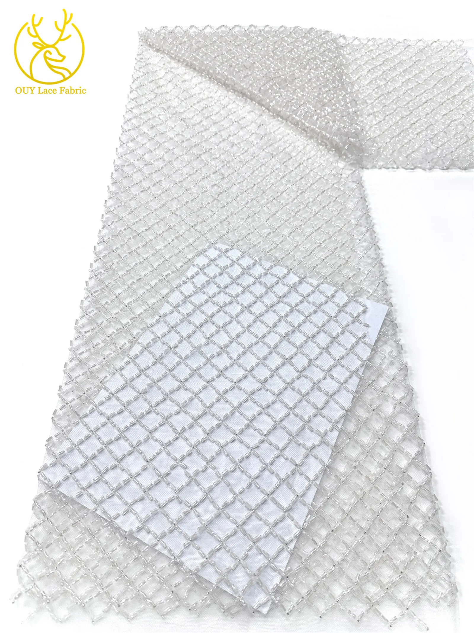 Luxuriöser französischer Perlenstickerei-Spitzenstoff 2026 – Französische Bugle-Perlen auf Mesh-Tüll-Spitze, nigerianisch, für Damen-Abendkleider, Nähmaterial, 5 Yards – Detail 11