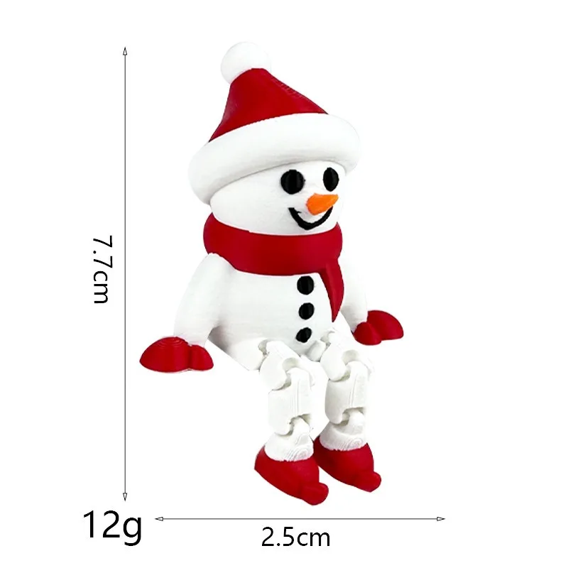 Creative Christmas Toys 3D Printed Red Scarves Snowman Dolls Holiday Gifts Home Decorations Cute Figurines Movable Joints
