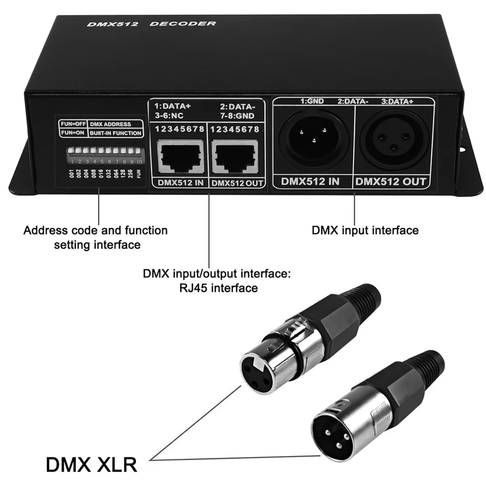 3 Channel DMX512 Decoder LED Dimming Controller Driver DMX PWM Constant Voltage Engineering Decoder for DC12V-24V RGB LED Strip