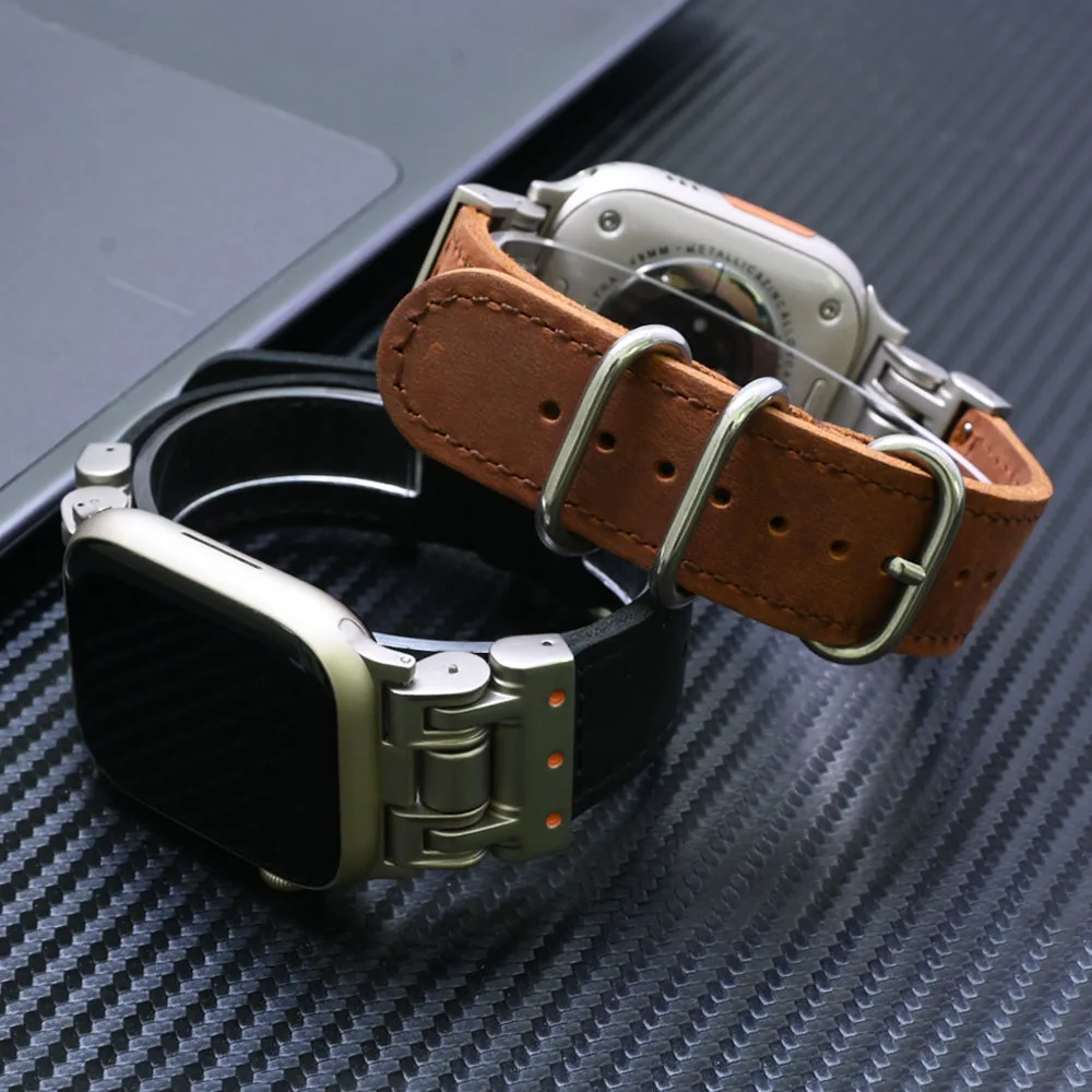 

Genuine Leather Bracelet for Apple Watch Ultra 2 49mm Band 45mm 44mm 42mm Loop Strap for iWatch ultra series 9 8 7 6 5 SE Correa