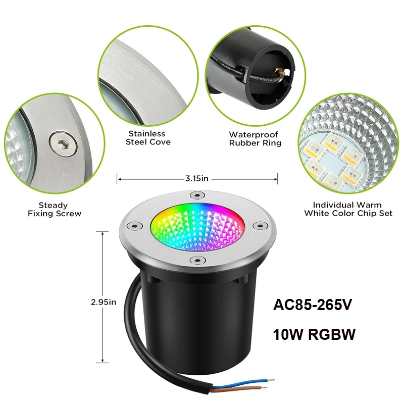 RGBW 조경 스포트라이트, 조도 조절 가능 RGB 색상 변경 LED 지하 램프, 원격 야외 정원 경로 데크, 12V, 110V, 220V