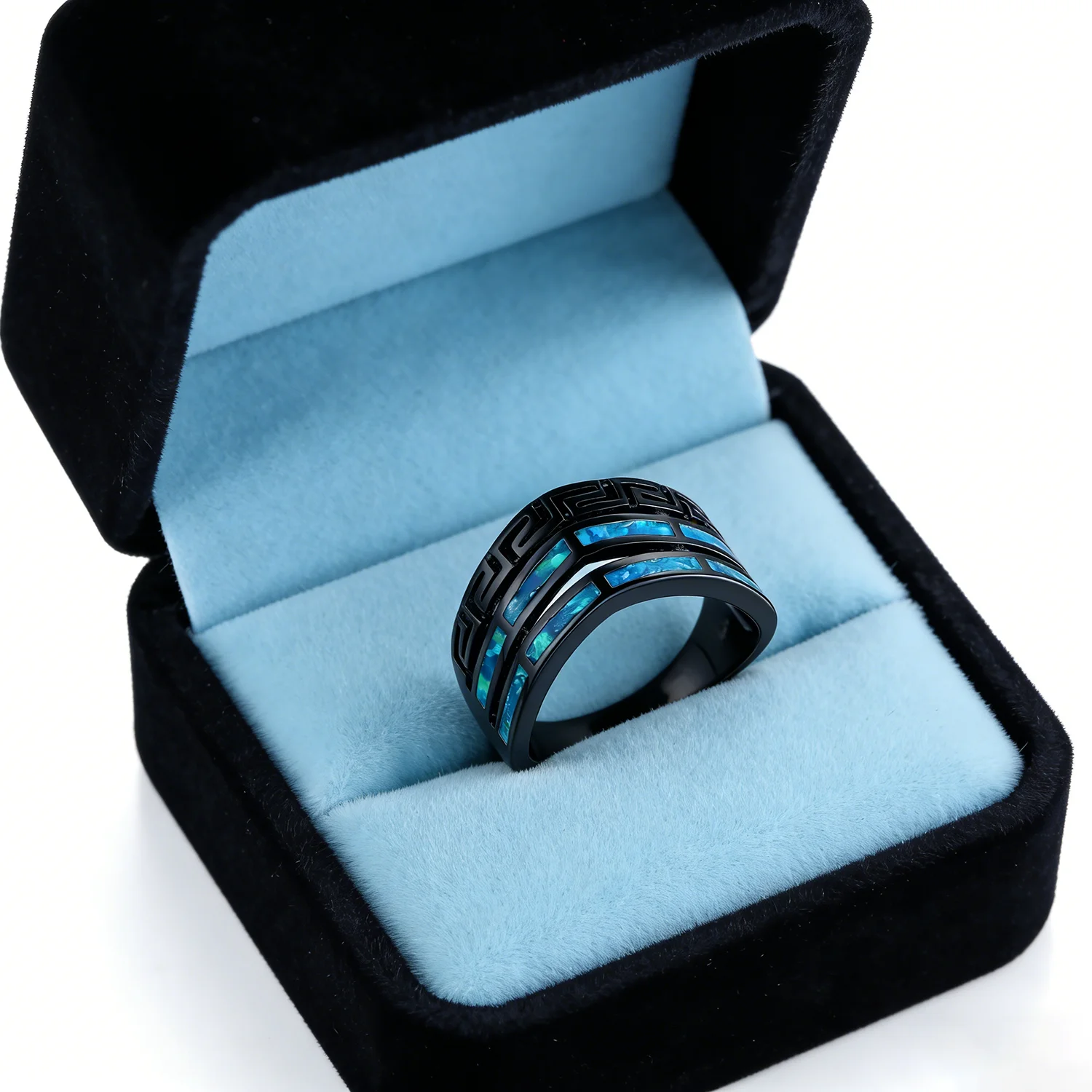 Blue Opal Ring for Women, Luxury Jewelry with Geometric Design, Multicolor Gemstone Gift for Her,Trendy 2025 Gothic Accessories