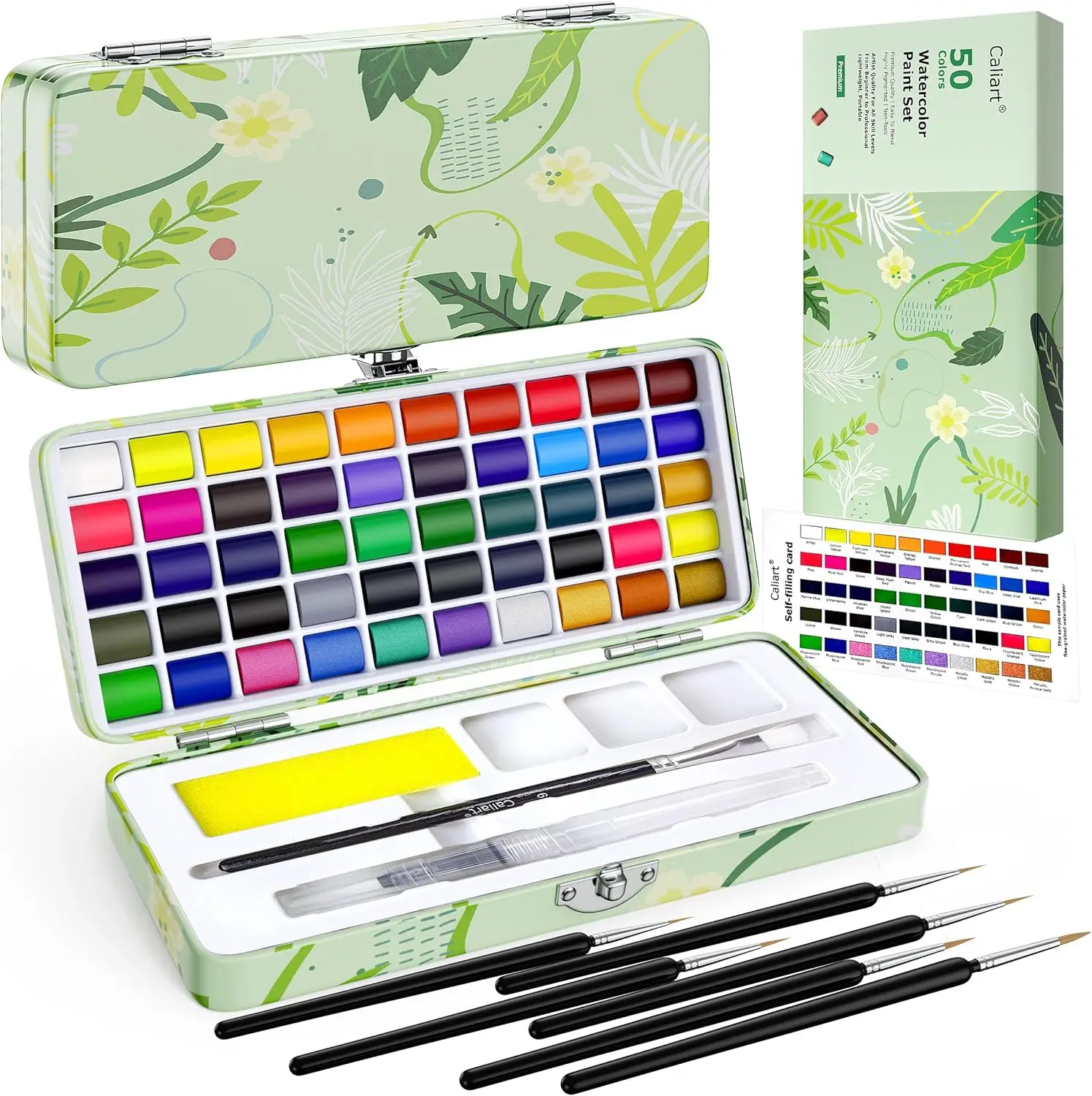 

50-Color Watercolor Paint Set with Brushes, Portable Palette Kit for Artists and Beginners, Art Supplies Gift