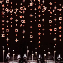 Rose Gold 22th Birthday Banner Decorations Number 22 Circle Dot Twinkle Star Garlands Hanging Backdrop for 22th Birthday Party