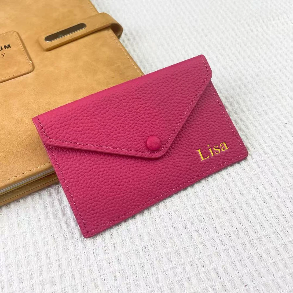 Personalisierte Buchstaben, echtes Rindsleder, ultradünnes Kartenetui für Damen, kurzer Umschlag für Damen, Damen-Geldbörse – Detail 5