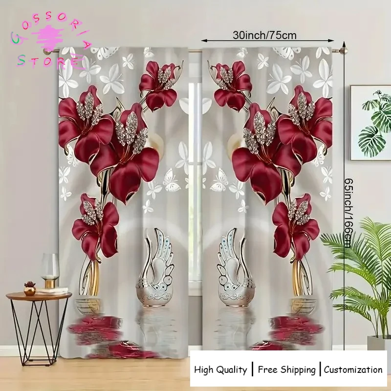 

Sample Custom Flowers Printed Curtains for Bedroom Living Room Home Decor Window Drapes Light Filtering Soft Fabric