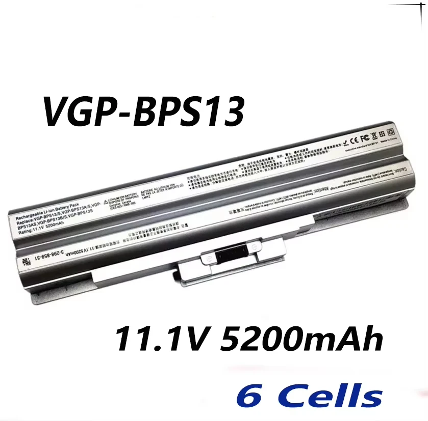 VGP-BPS13 11.1V 5200mAh Laptop Battery For Sony VGP-BPS13/S BPS13AS BPS13B/S BPS13A/S VGN-CS28 BPS13 VGN-CS Silver