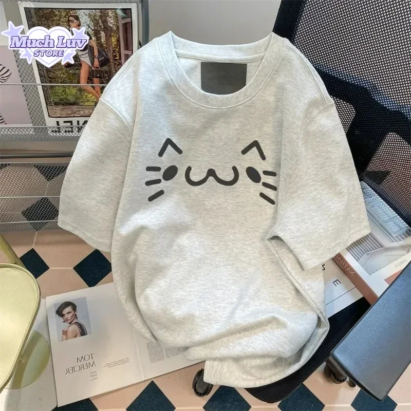 Kitten Expression Printed T-shirted for Men and Women Summer Fashion Trend Casual Comfy Pure Cotton Couple Short Sleeve Top Ins