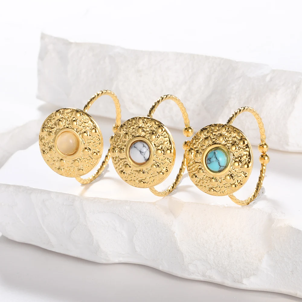 Adjustable Vintage Boho Blue Stone Stainless Steel Rings For Women Oval Fashion New Anillos Jewelry Wedding Gifts