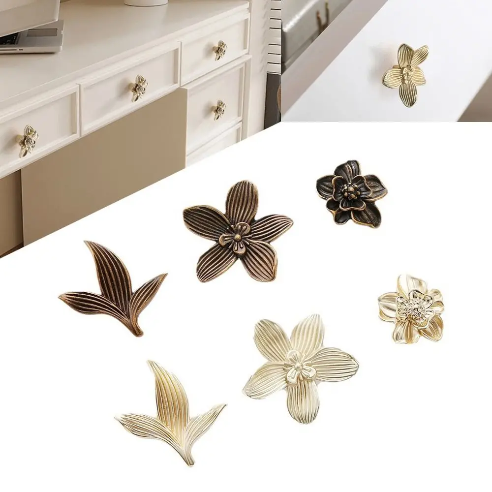 Zinc Alloy Drawer Knob Gold Finish Creative Petal Design Cabinet Handle Bronze Finish Furniture Hardware Furniture Cabinet