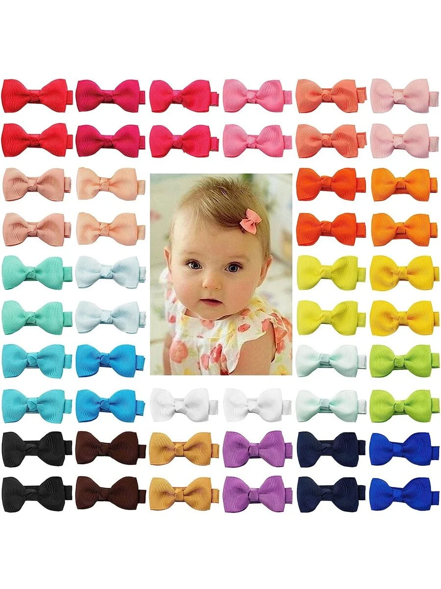 Baby Hair Clips Baby Girls Fully Lined Baby Bows Hair Pins Tiny 2 Hair Bows Alligator Clips(Pack of 50)